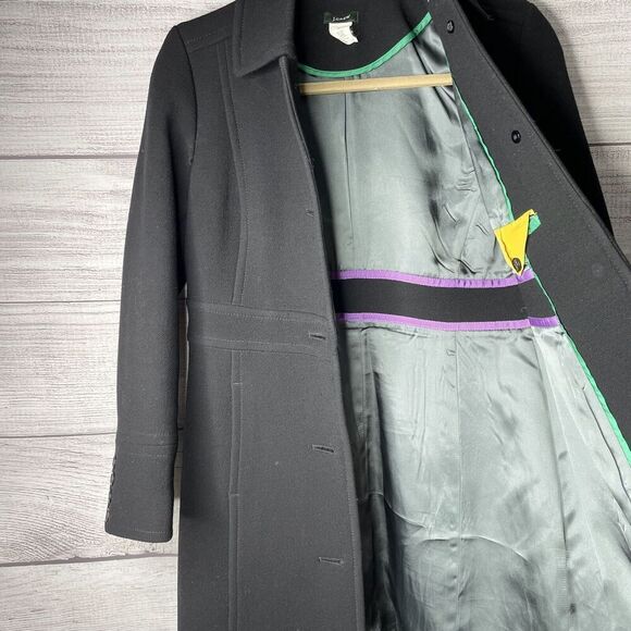 J. Crew Wool Blend Black 5 Button Coat women's size 2 PETITE FLAW - Picture 4 of 9